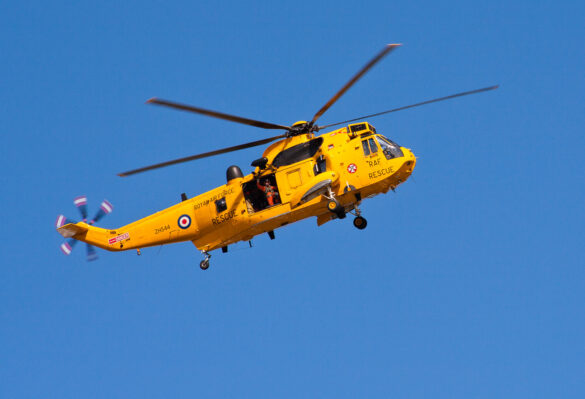 coastguard helicopter in flight over north Devon