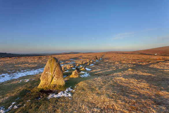 Merrivale-stones-dartmoor-at-sunrise in winter
