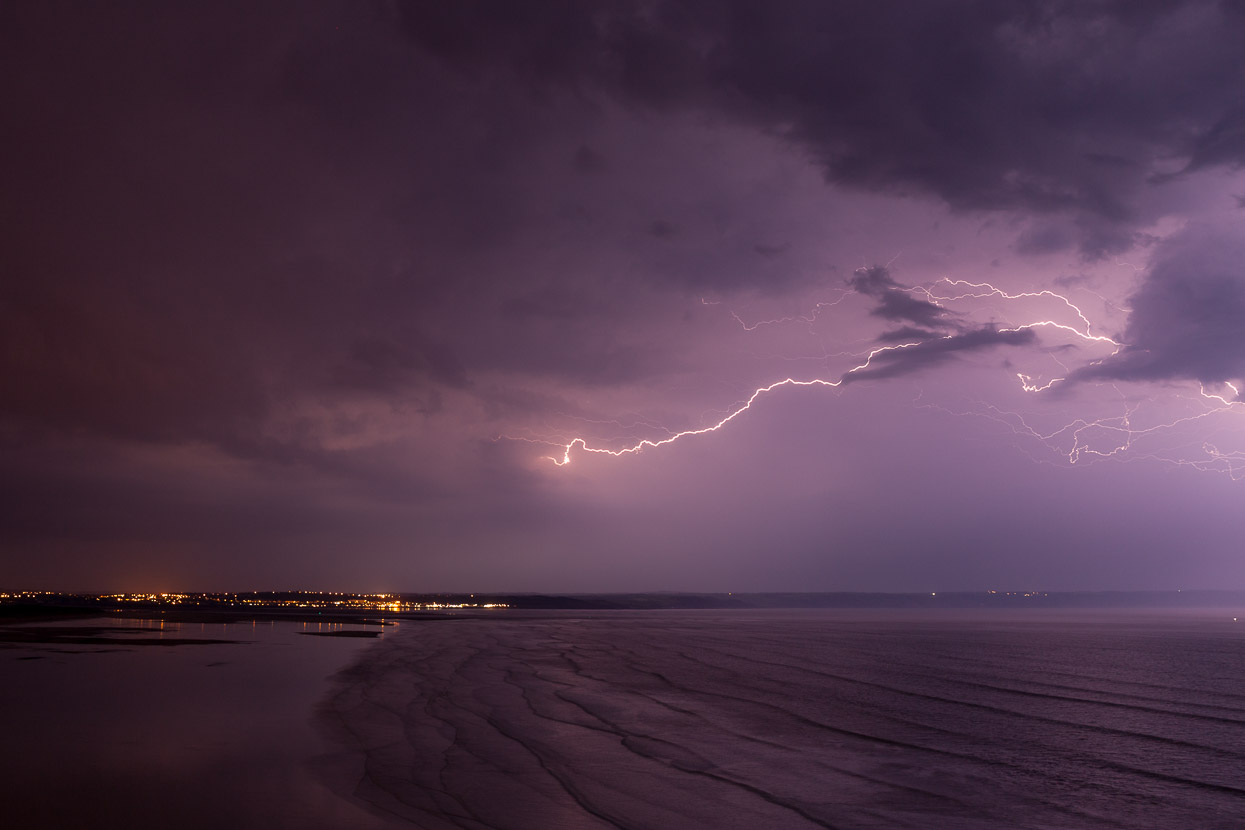 Lightning strikes above the North Devon coast