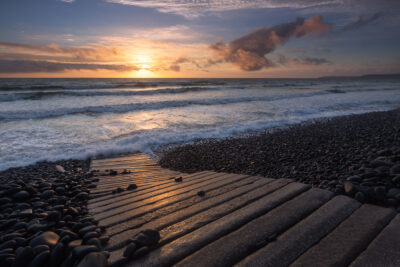 Westward Ho beach pathway at sunset - Seascape photography by David Gibbeson